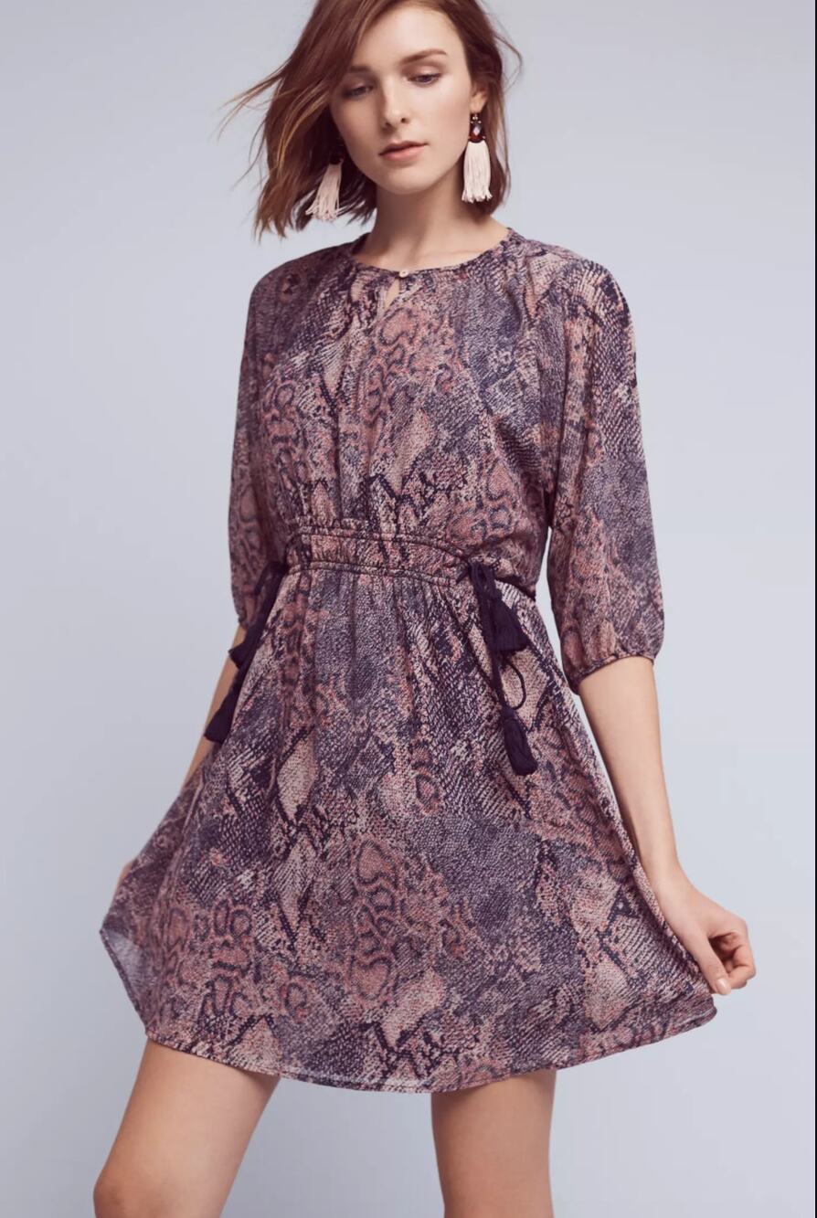 Floreat Anthropologie Zahara Lined Peasant Dress Purple Print Women's XXS